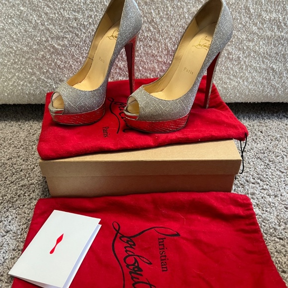 Christian Louboutins Lady Peep Glittex Size 7.5 - Picture 6 of 10